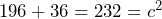 Rendered by QuickLaTeX.com 196+36=232=c^2