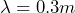 \[ \lambda = 0.3m \]