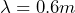 \[ \lambda = 0.6m \]