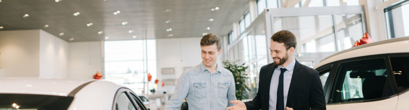 Salesman with car and customer